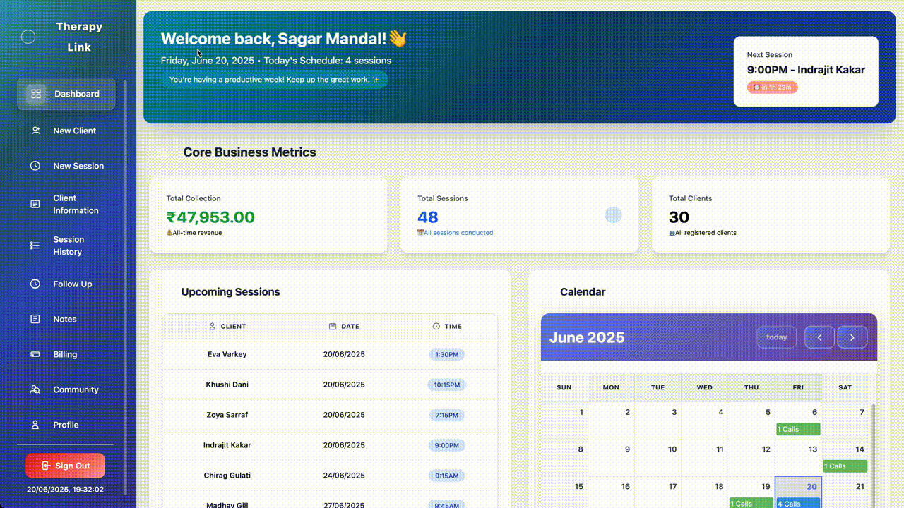 TherapyLink Dashboard Demo